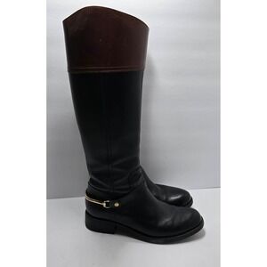 Gillio Womens Black Brown Leather Equestrian Riding Boots Size 6 Gold Hardware